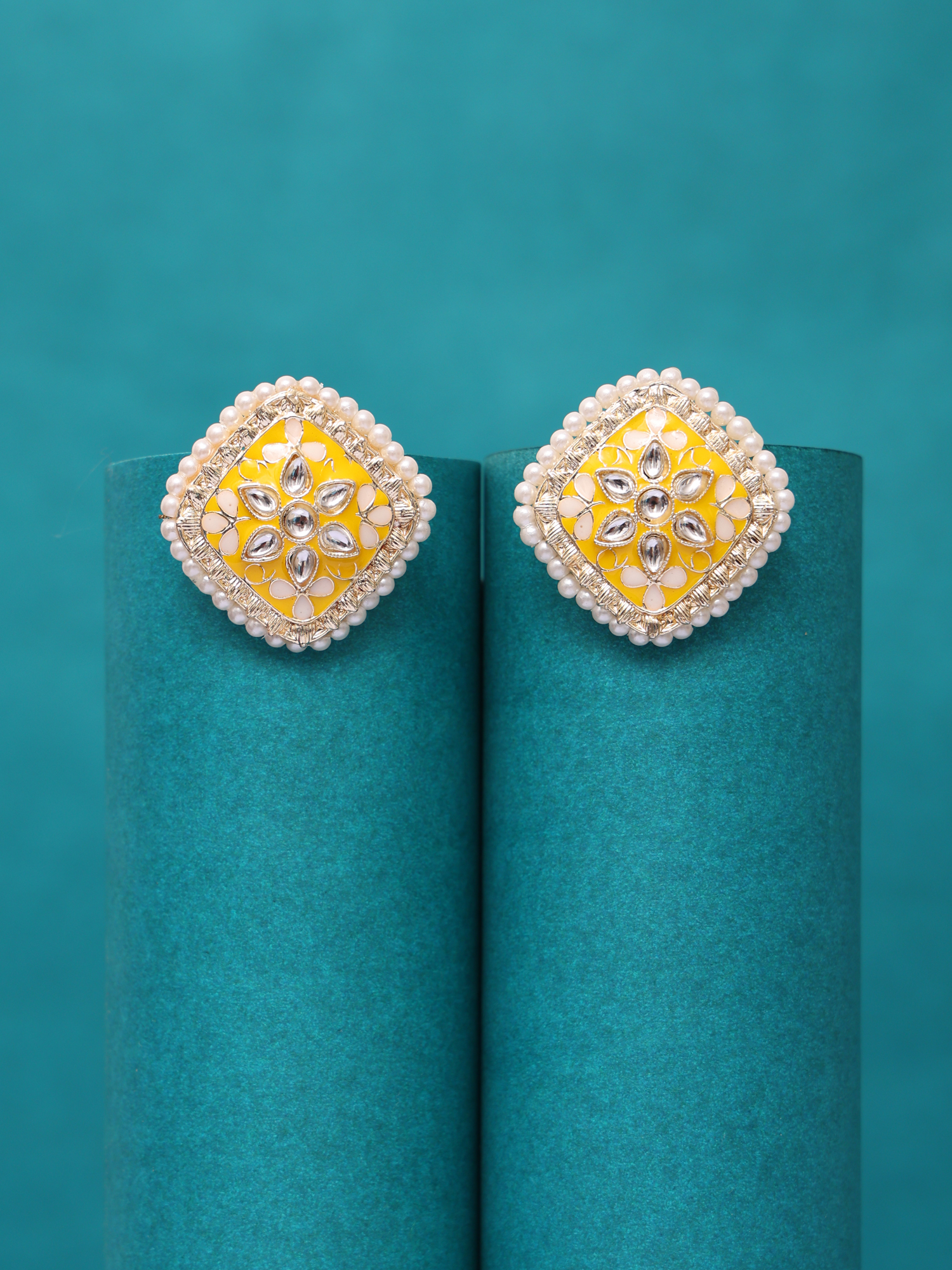 Sunshine Pearl Kundan Stud Earrings