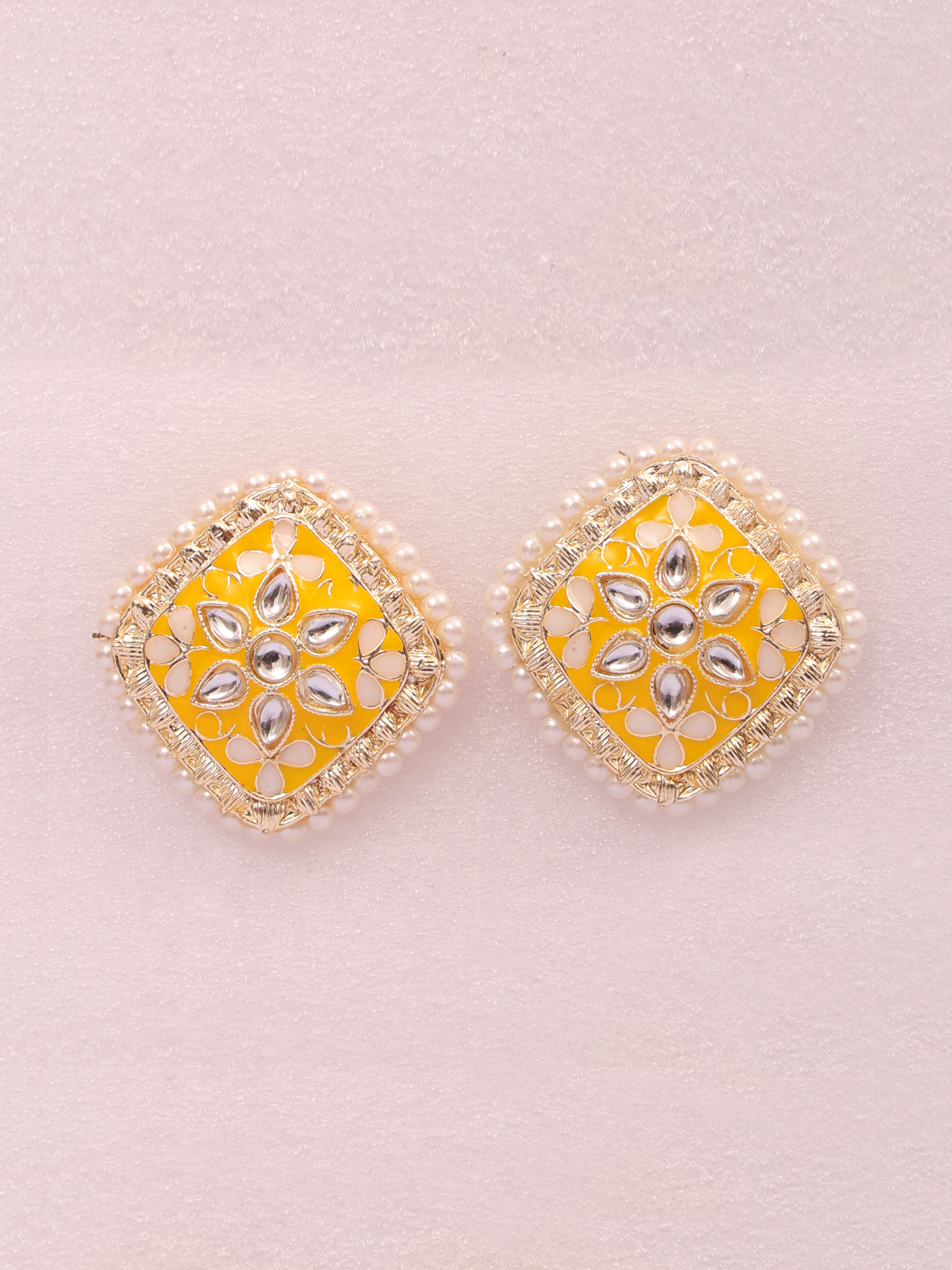 Sunshine Pearl Kundan Stud Earrings