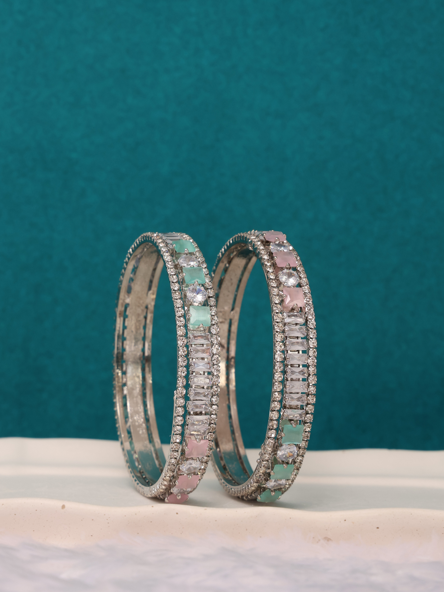 Crystal Gleam Coloured Square Cut AD Bangles