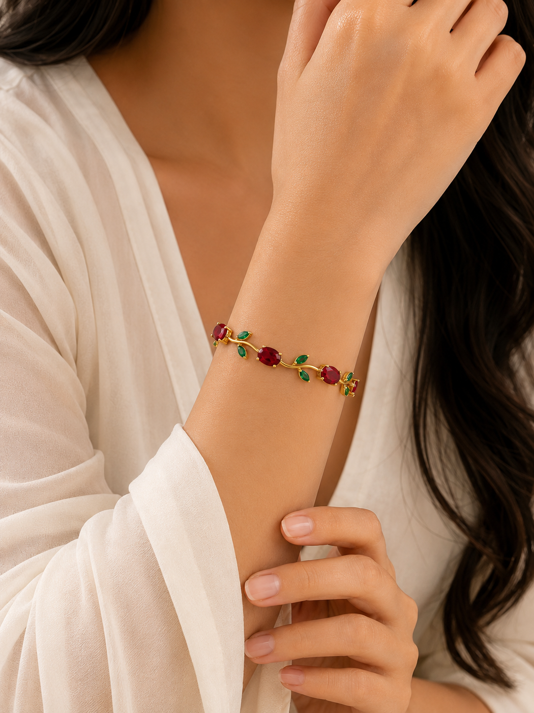 Rivaaya Tulip Red Green Anti-Tarnish Bracelet