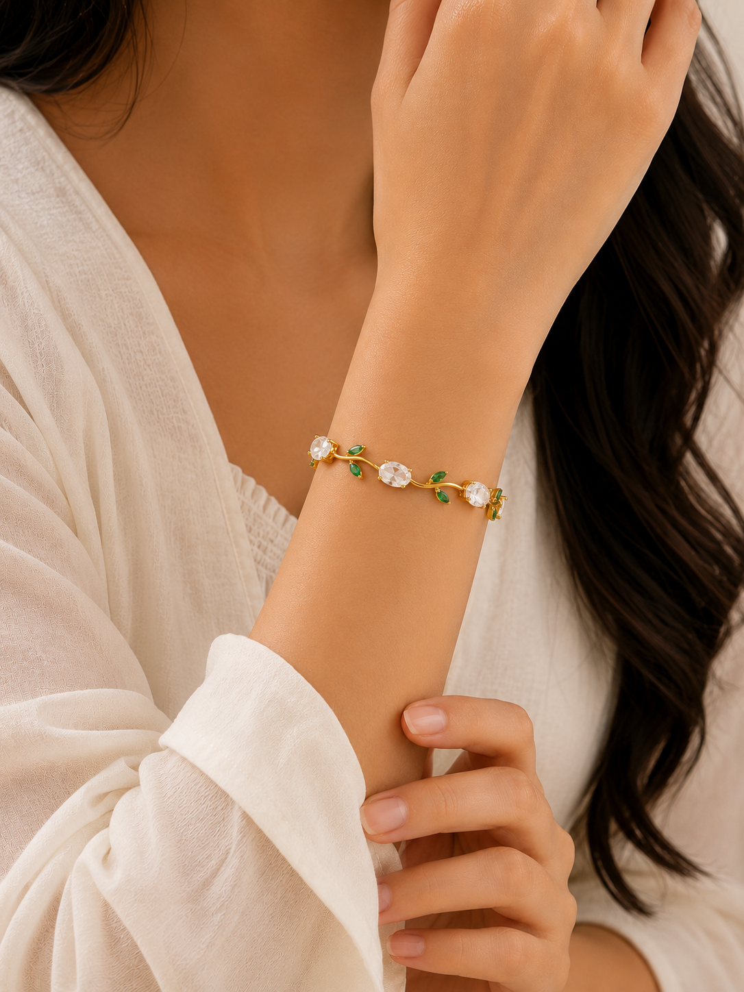Rivaaya Tulip White Green Anti-Tarnish Bracelet