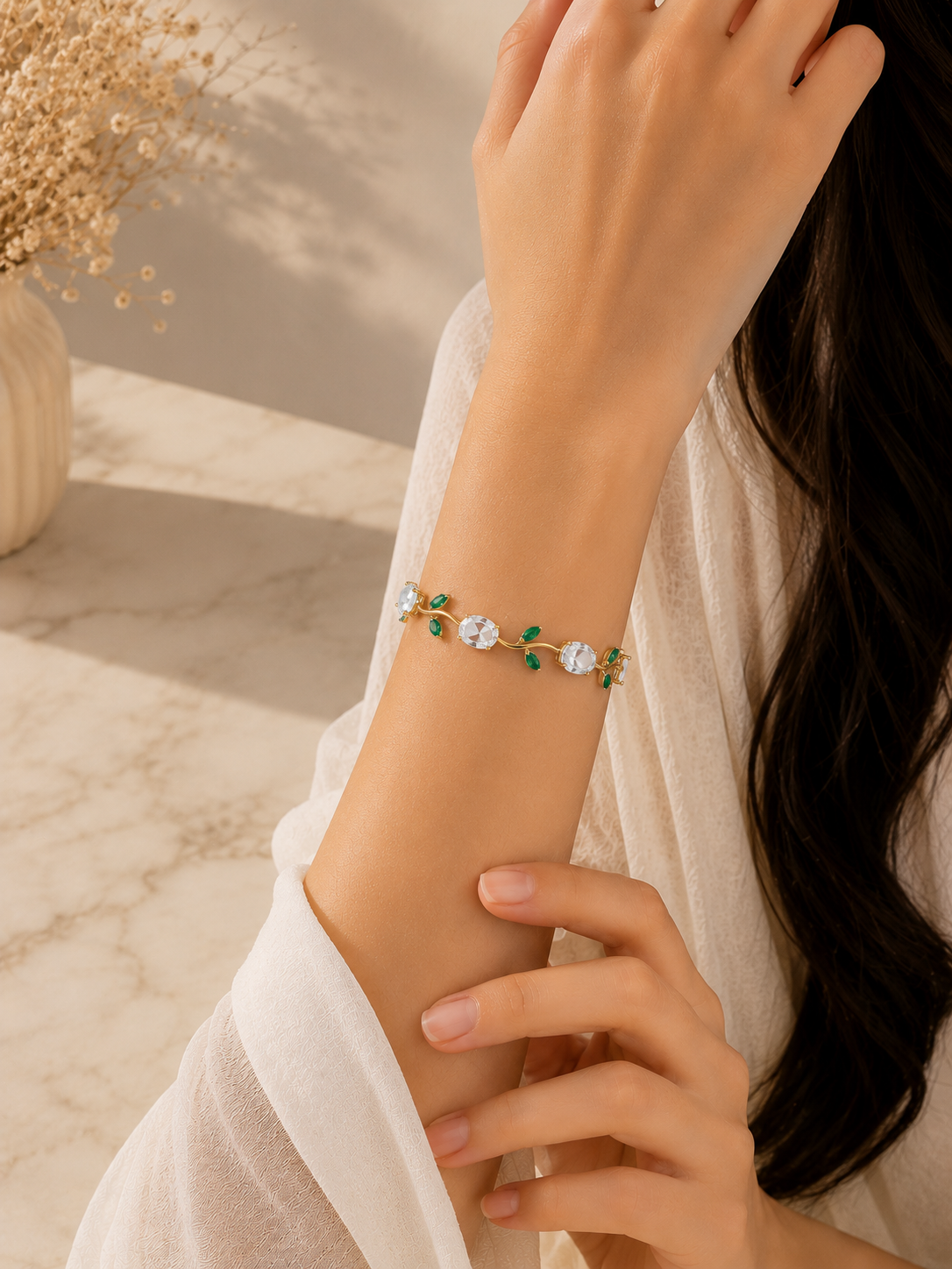 Rivaaya Tulip White Green Anti-Tarnish Bracelet