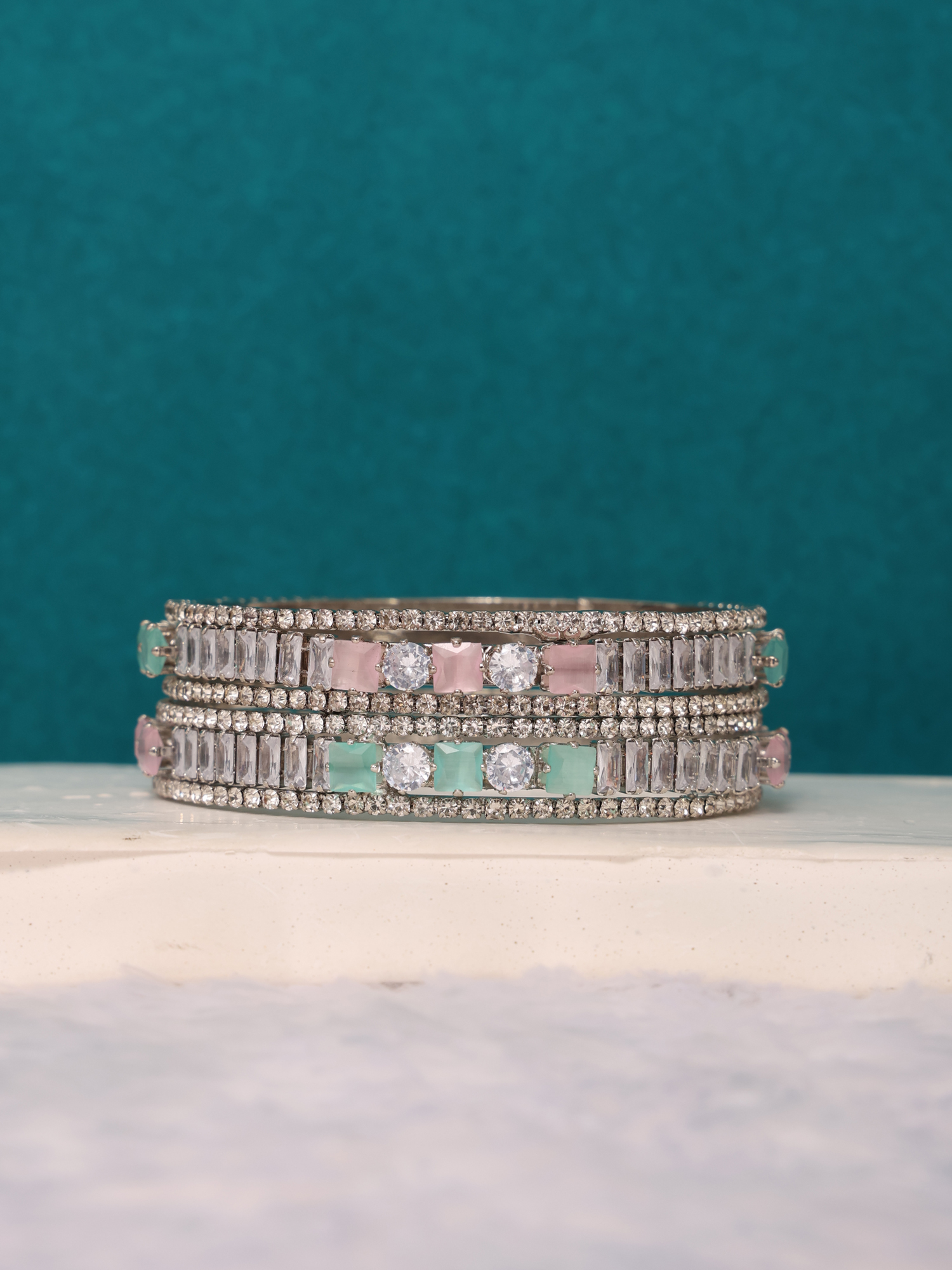 Crystal Gleam Coloured Square Cut AD Bangles