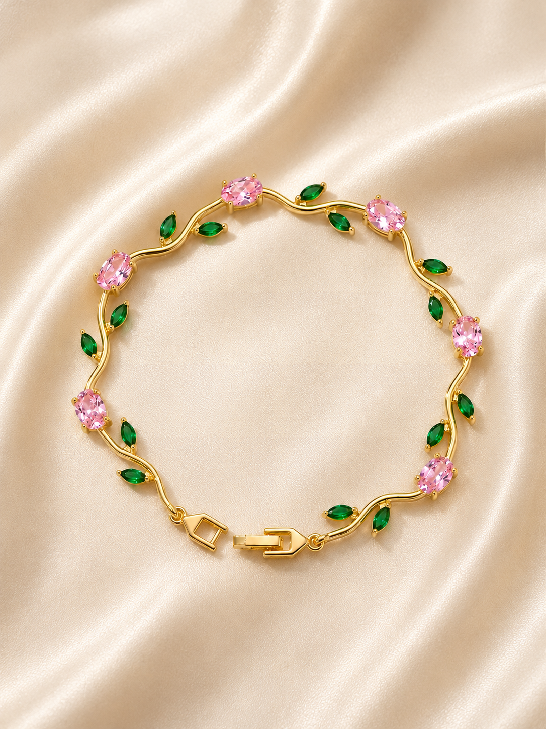 Rivaaya Pink Green Tulip Anti-Tarnish Bracelet