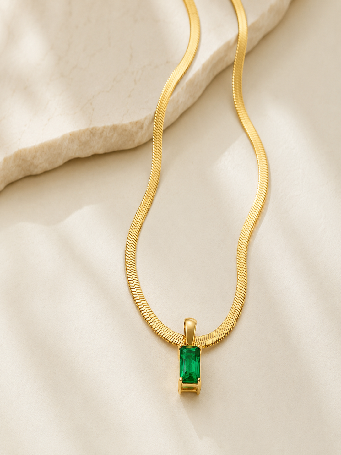 Rivaaya Emerald Solitaire Anti-Tarnish Pendant Necklace