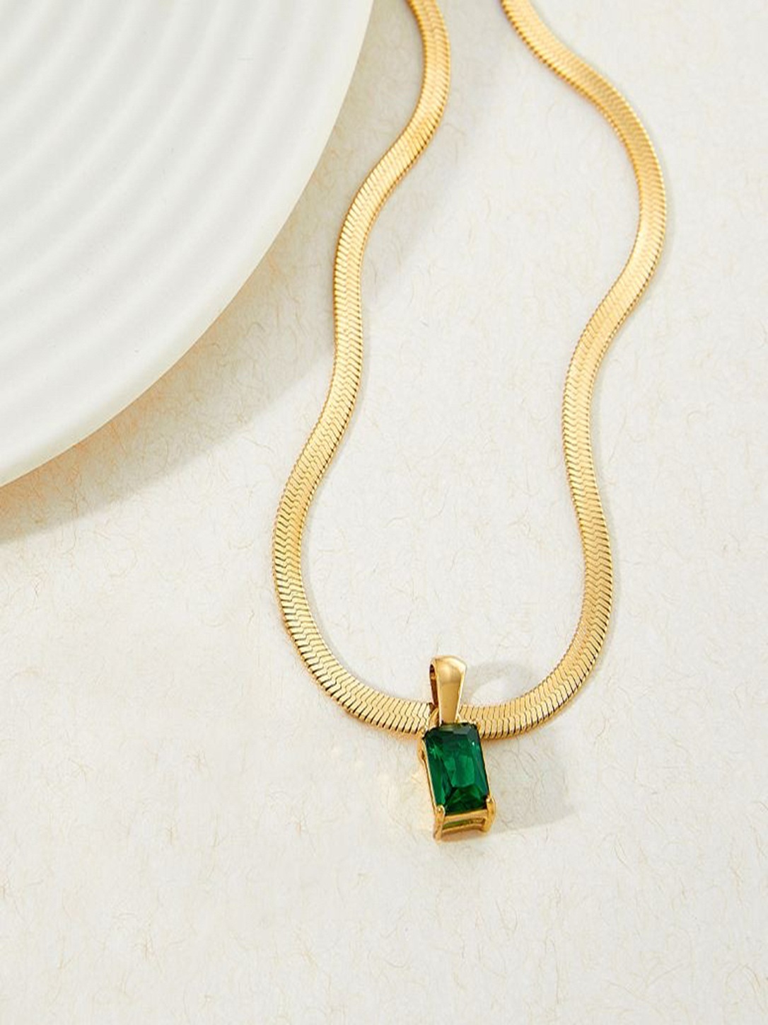 Rivaaya Emerald Solitaire Anti-Tarnish Pendant Necklace