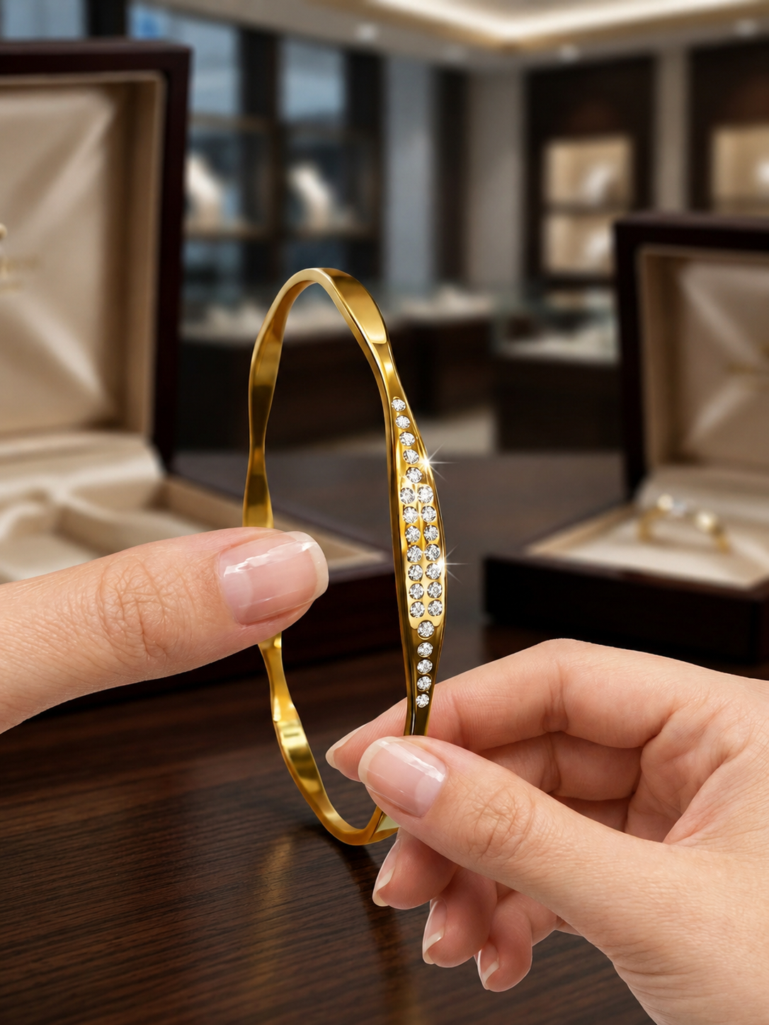 Rivaaya Celeste Anti-Tarnish Crystal Kada– Gold Finish 2.6 Size
