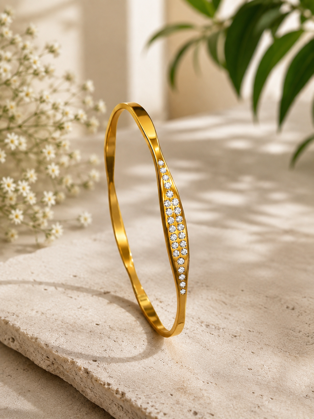 Rivaaya Celeste Anti-Tarnish Crystal Kada– Gold Finish 2.6 Size