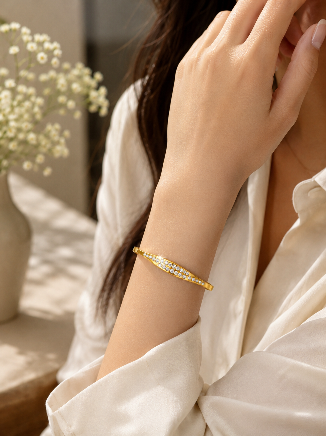 Rivaaya Celeste Anti-Tarnish Crystal Kada– Gold Finish 2.6 Size