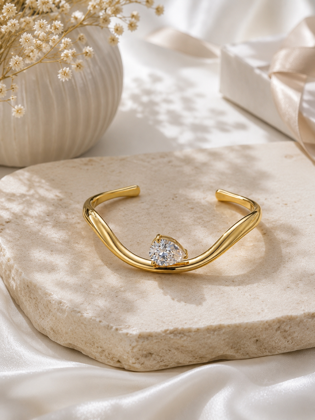 Rivaaya Aurora Heart Crystal Anti-Tarnish Open Cuff Bracelet