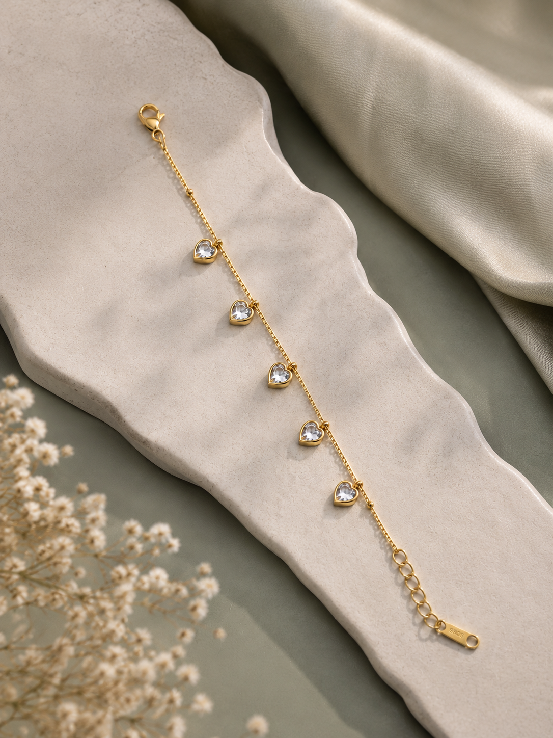 Rivaaya Floral Heart Anti-Tarnish Charm Bracelet