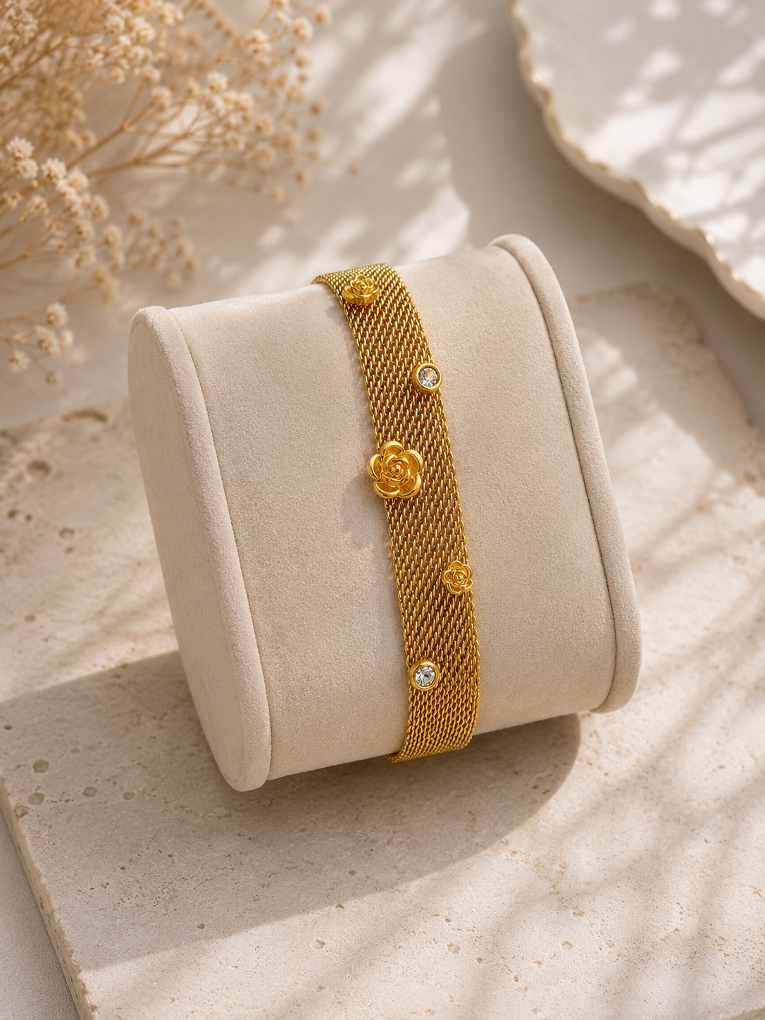 Rivaaya Golden Rose Anti-Tarnish Mesh Bracelet