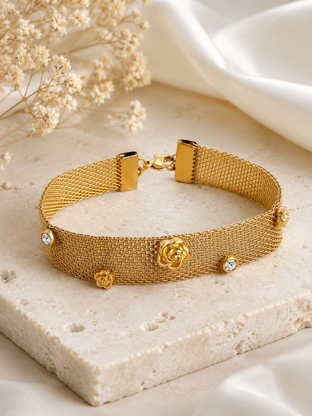 Rivaaya Golden Rose Anti-Tarnish Mesh Bracelet
