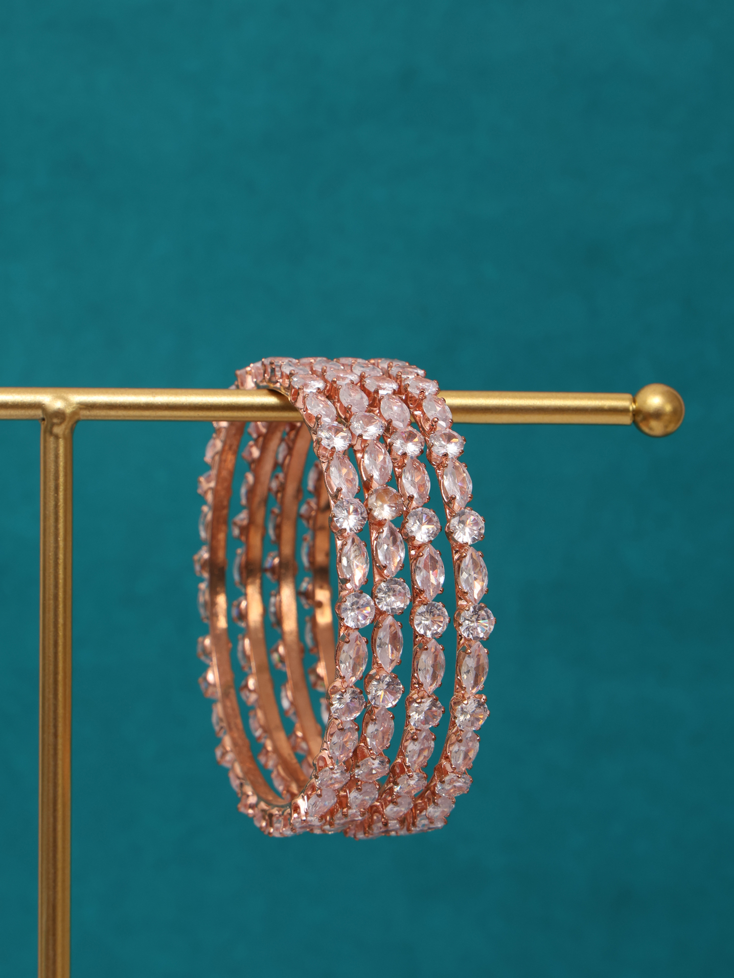 Aurora Shine Rose Gold Diamond Cut AD Bangles (Set of 4)