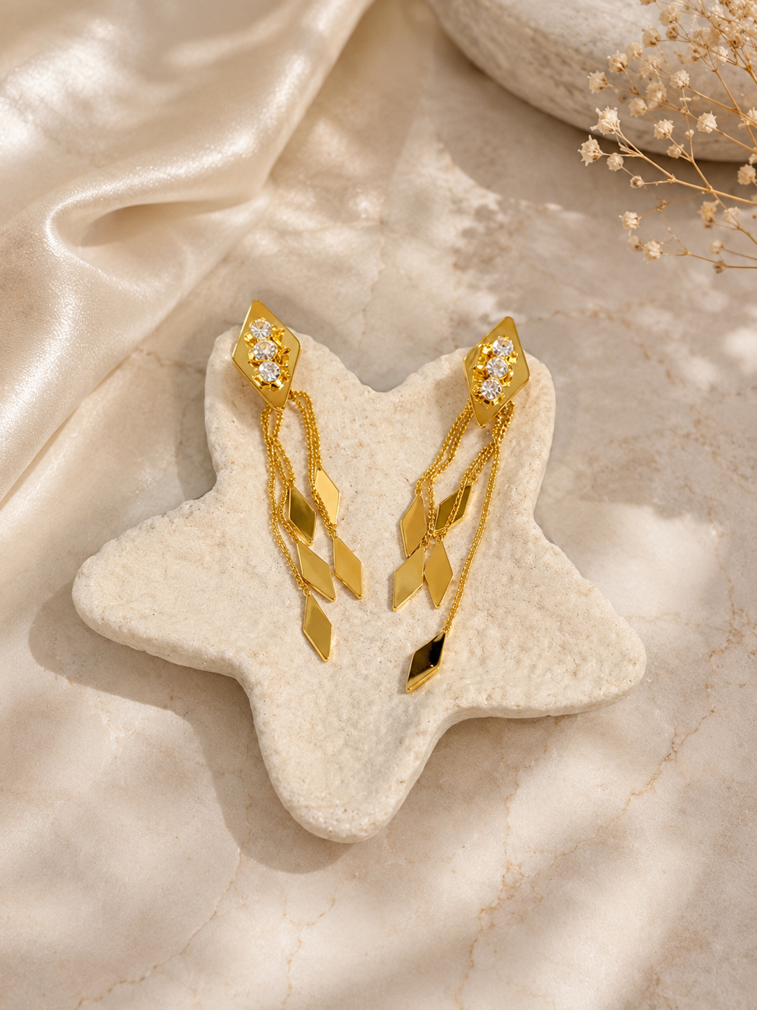 Aurora Spark Anti-Tarnish Gold Geometric Tassel Earrings