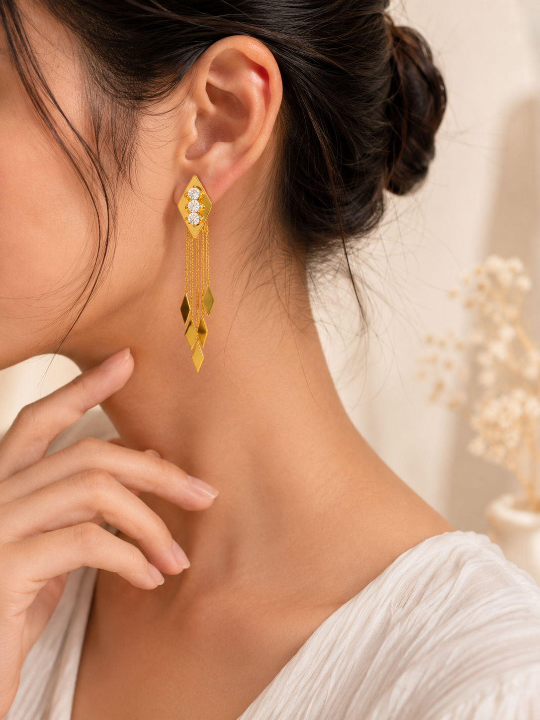 Aurora Spark Anti-Tarnish Gold Geometric Tassel Earrings