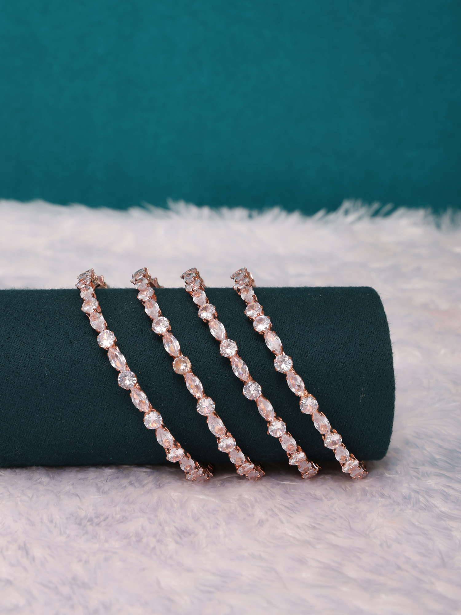 Aurora Shine Rose Gold Diamond Cut AD Bangles (Set of 4)