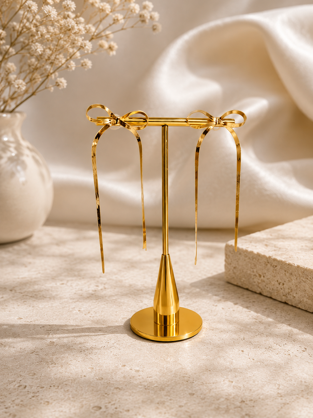 Golden Ribbon Anti-Tarnish Bow Drop Earrings
