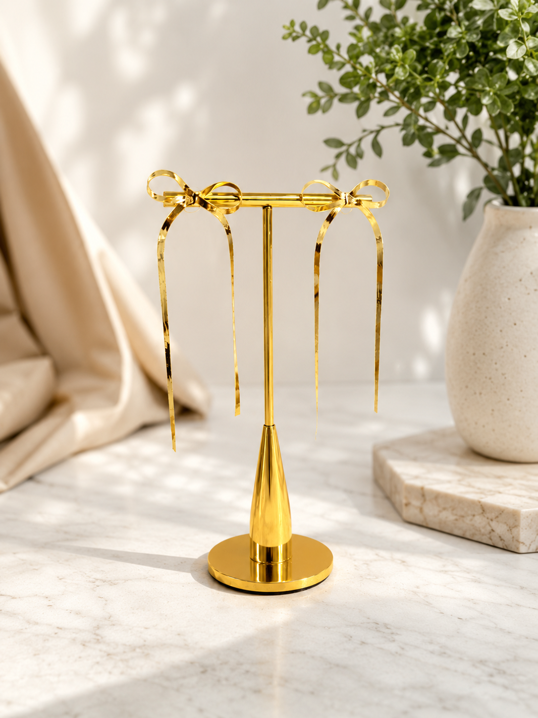 Golden Ribbon Anti-Tarnish Bow Drop Earrings