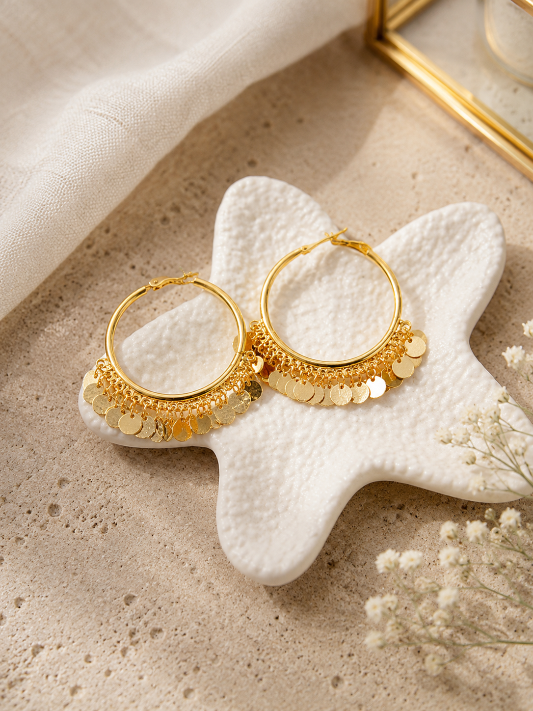 Luna Charm Anti-Tarnish Gold Coin Hoop Earrings