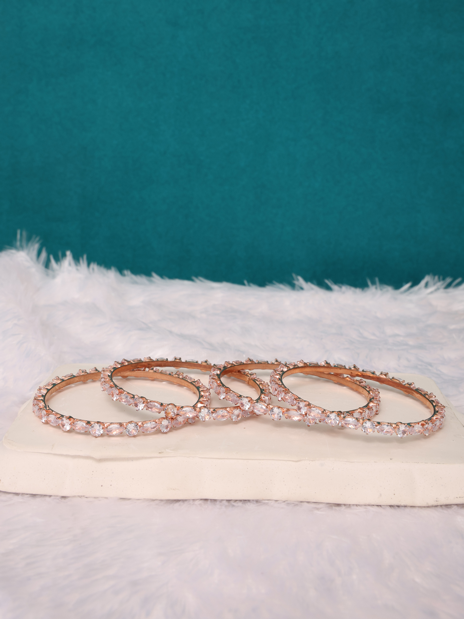 Aurora Shine Rose Gold Diamond Cut AD Bangles (Set of 4)