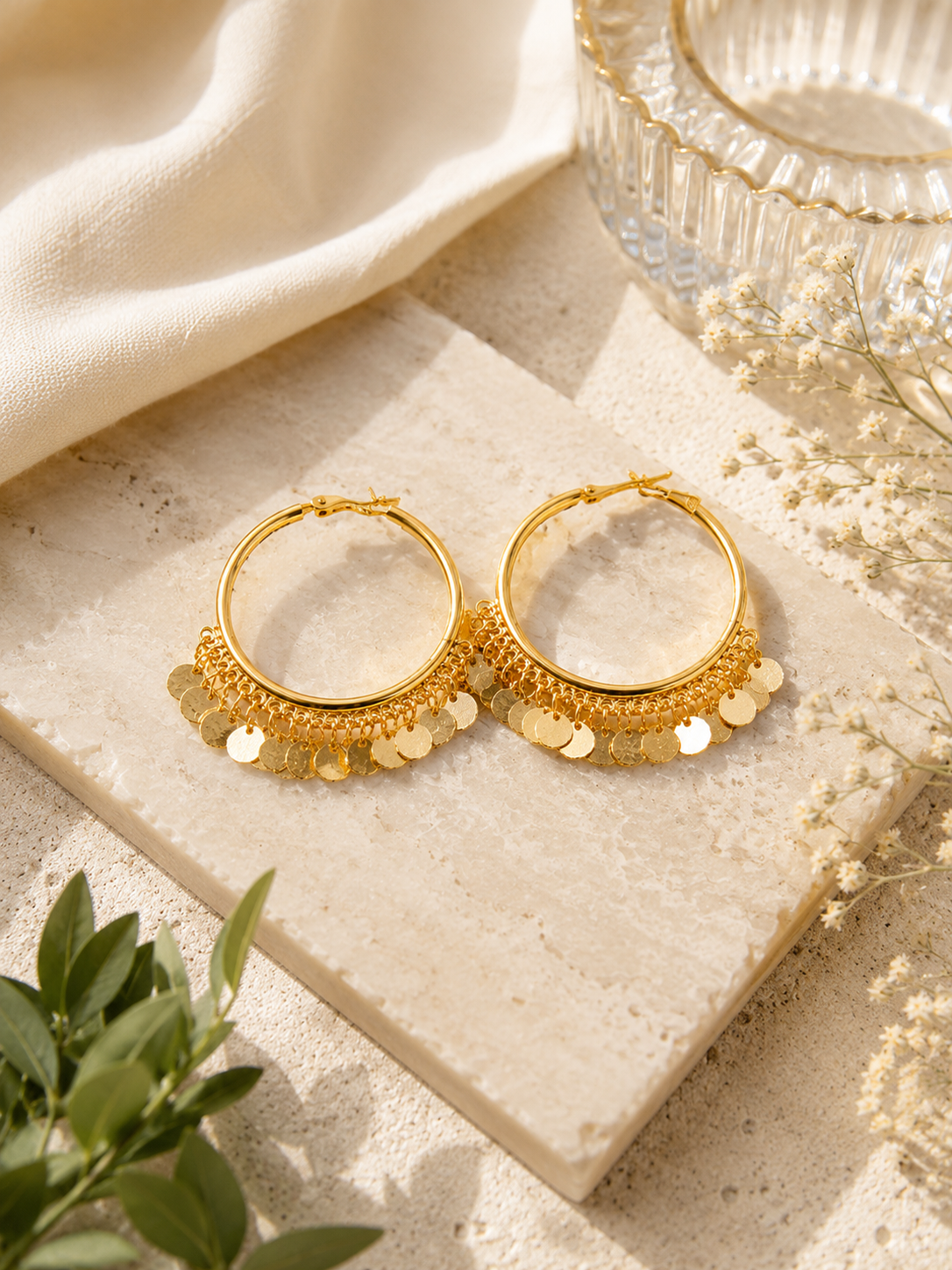 Luna Charm Anti-Tarnish Gold Coin Hoop Earrings