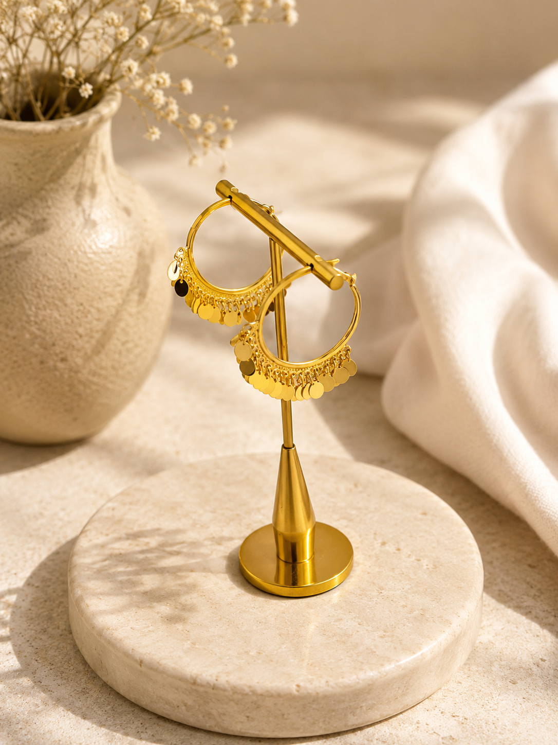 Luna Charm Anti-Tarnish Gold Coin Hoop Earrings