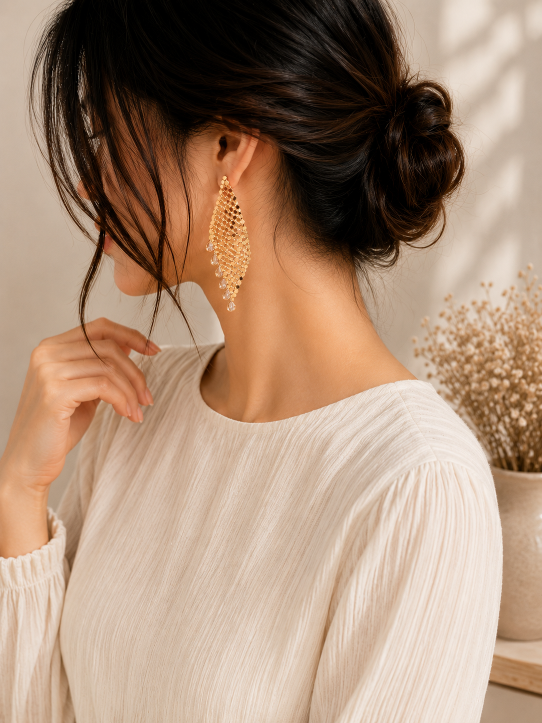 Starlight Cascade Anti-Tarnish Crystal Mesh Statement Earrings