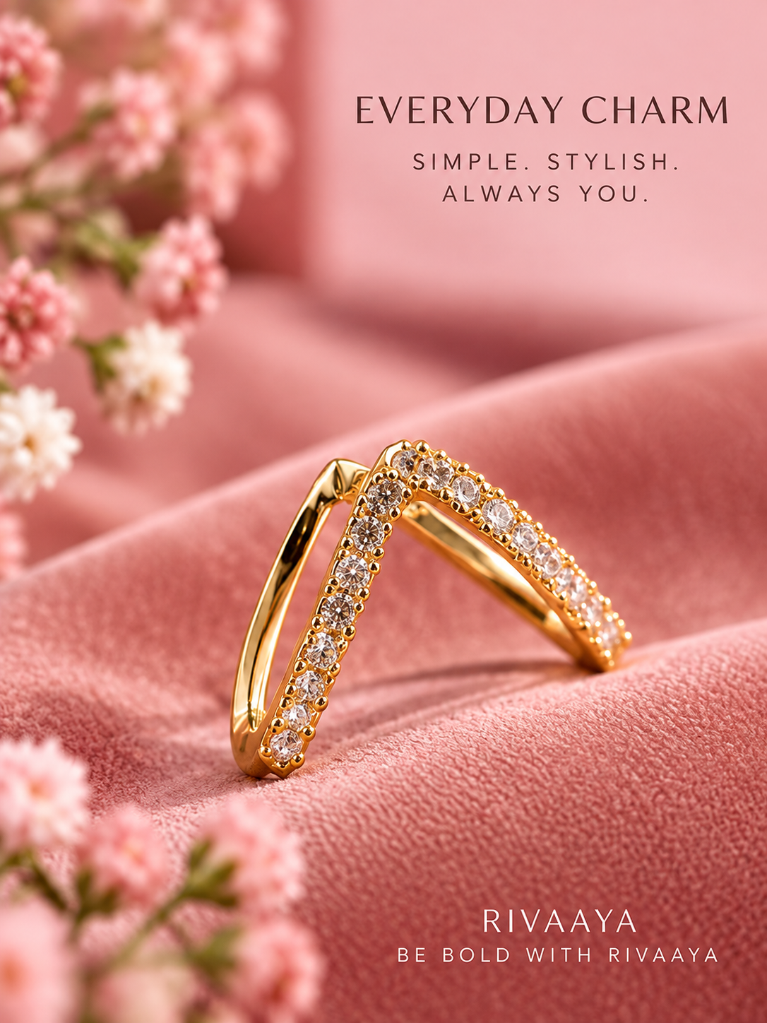 Vanki Diamond V-Shaped Anti-Tarnish Gold Ring
