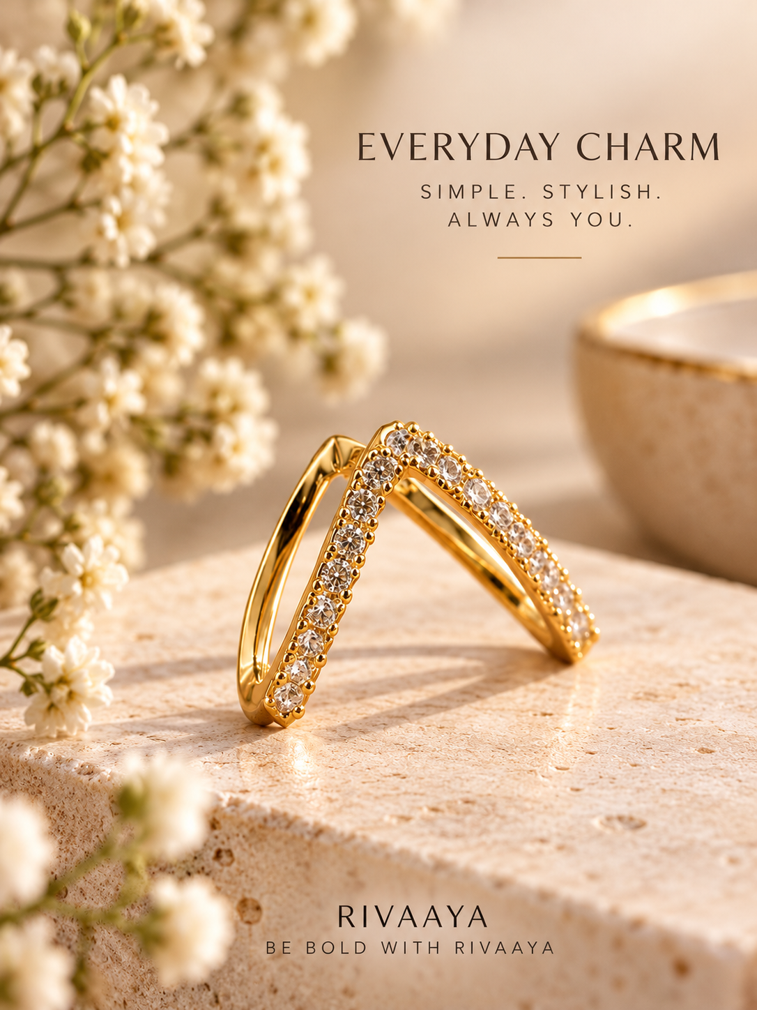 Vanki Diamond V-Shaped Anti-Tarnish Gold Ring