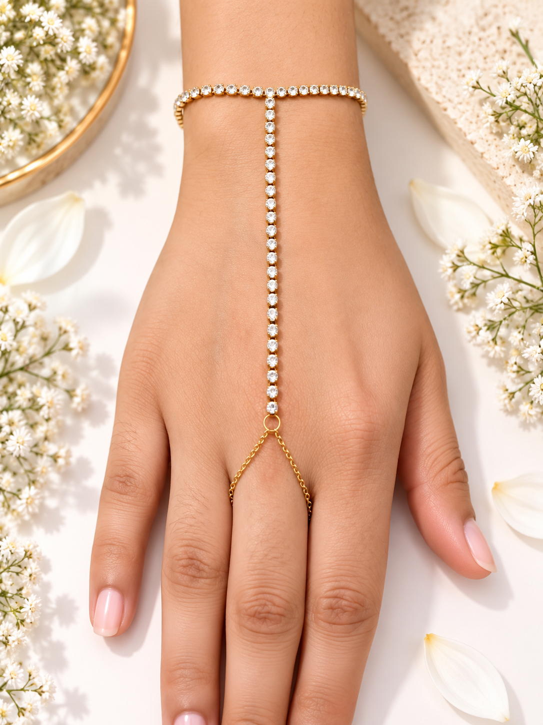 Celeste Tennis Sparkle Anti-Tarnish Gold Hand Chain