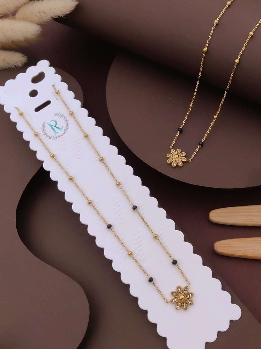 Golden Daisy Crystal Mangalsutra – Anti-Tarnish Gold Finish