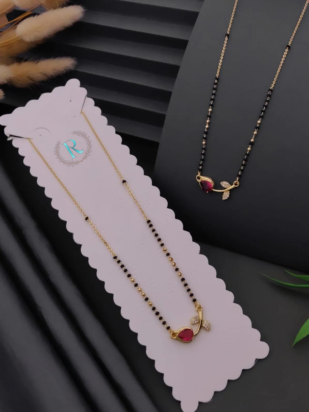Ruby Leaf Charm Anti-Tarnish Mangalsutra