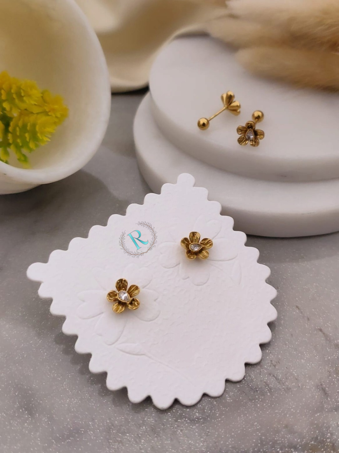 Golden Petal Anti-Tarnish Floral Stud Earrings