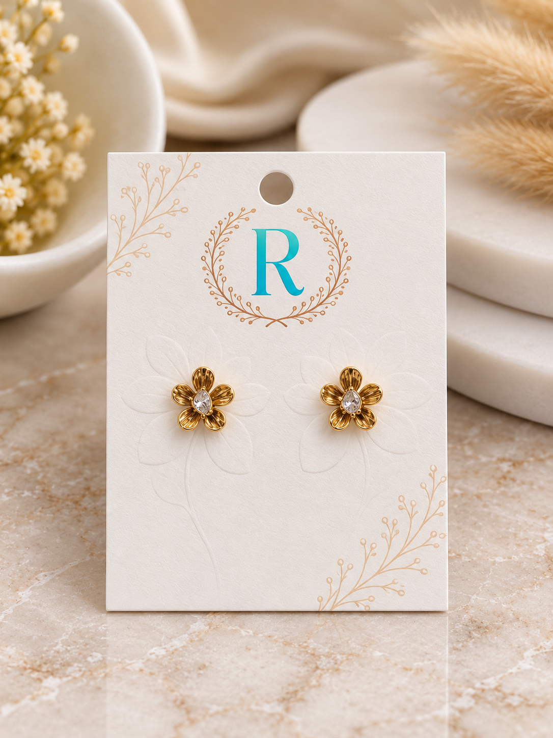 Golden Petal Anti-Tarnish Floral Stud Earrings