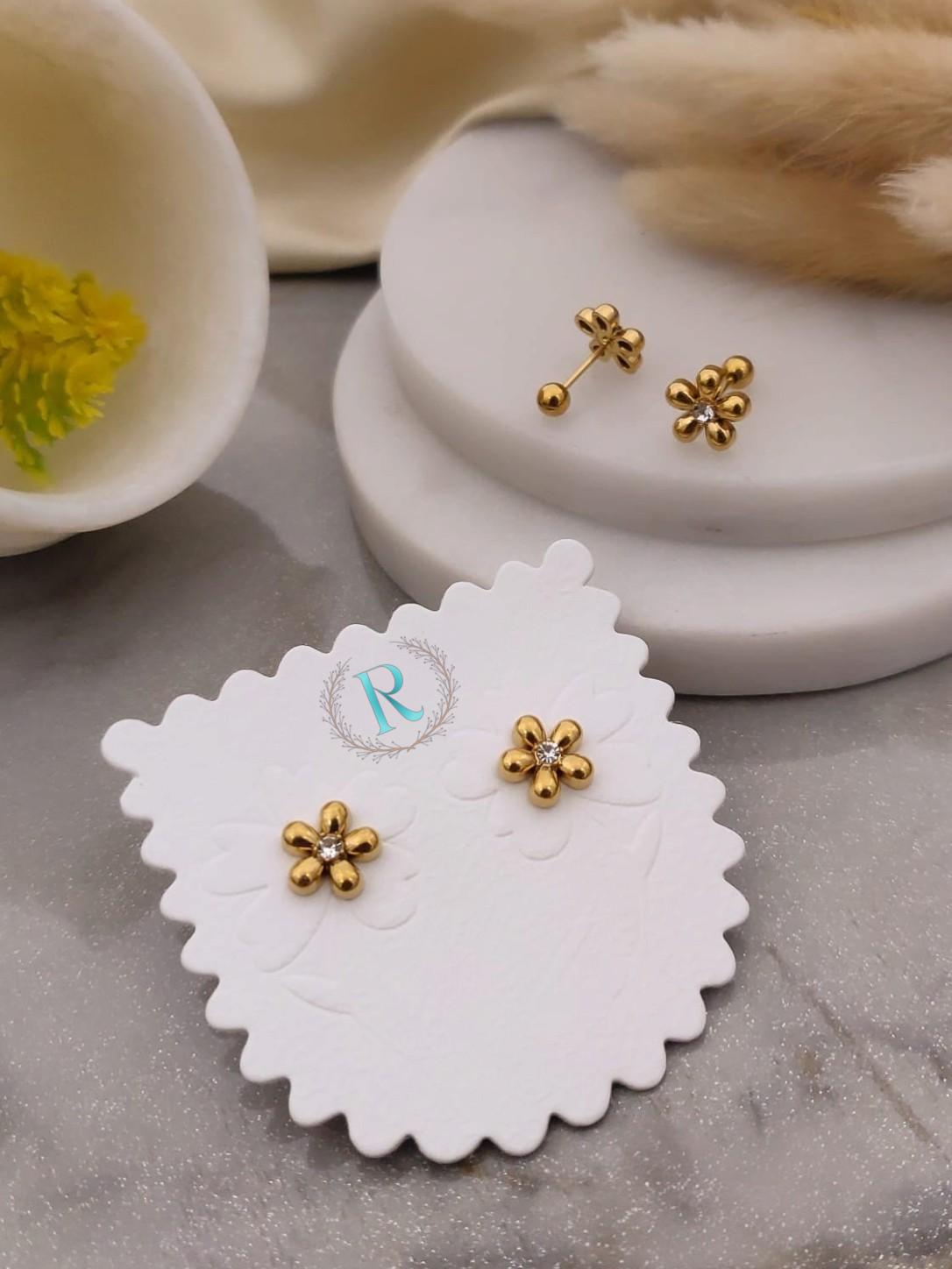 Golden Daisy Anti-Tarnish Crystal Stud Earrings