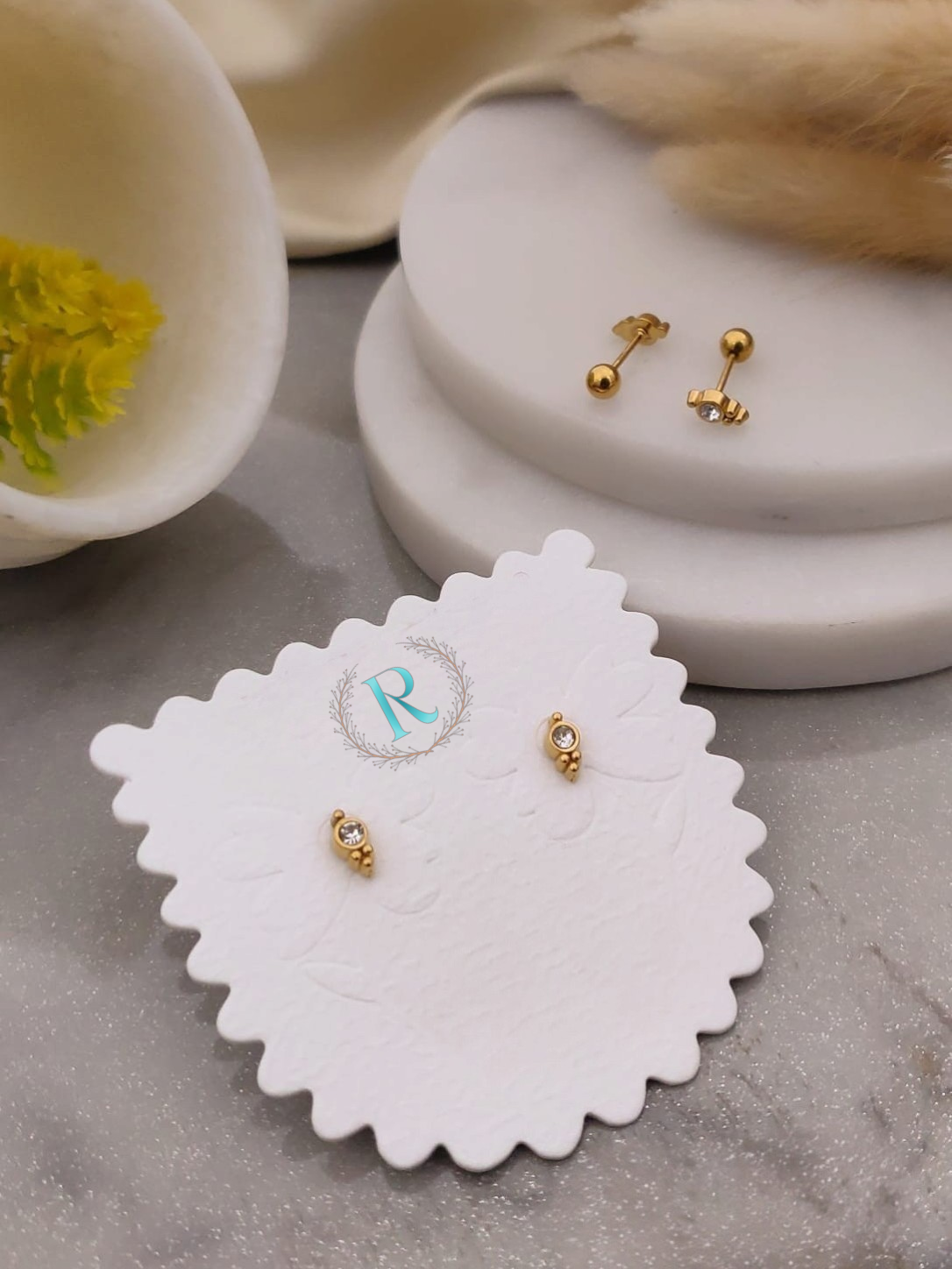 Dewdrop Sparkle Anti-Tarnish Gold Stud Earrings
