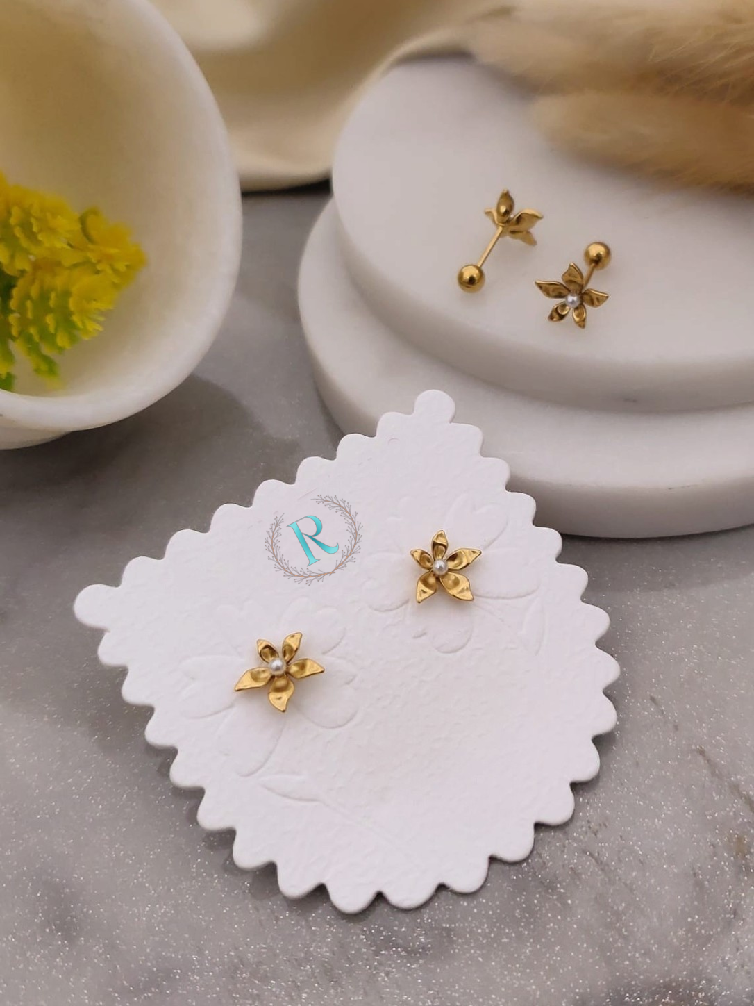 Golden Lily Anti-Tarnish Floral Stud Earrings