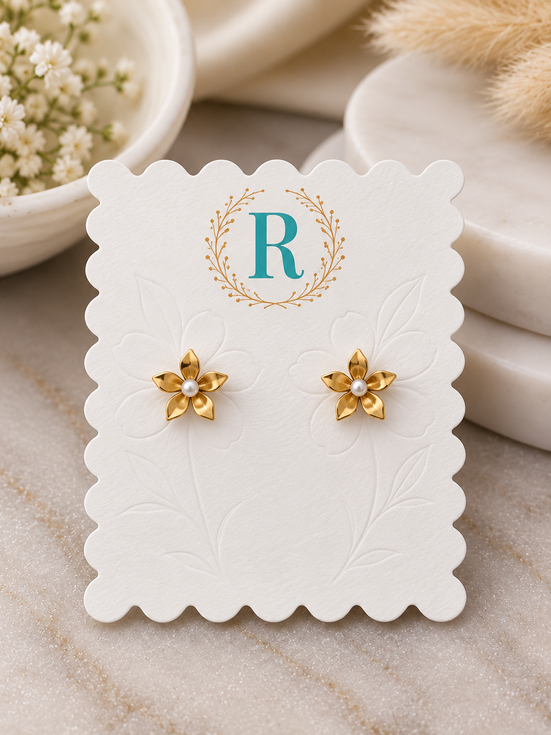 Golden Lily Anti-Tarnish Floral Stud Earrings