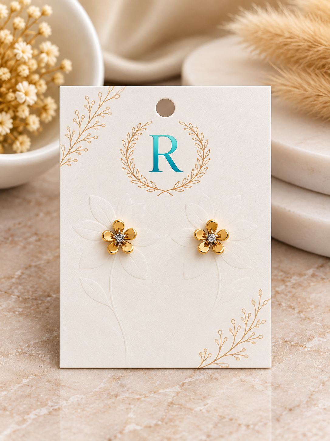 Golden Blossom Crystal Anti-Tarnish Stud Earrings
