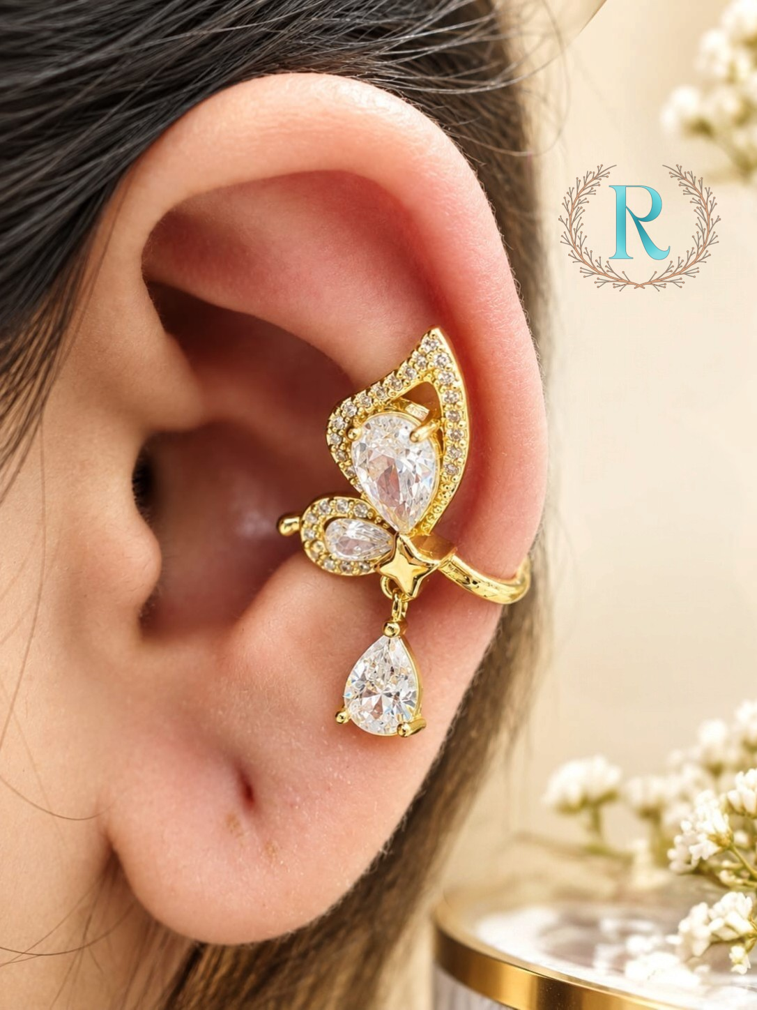 Celestial Butterfly Crystal Ear Cuff – Anti-Tarnish