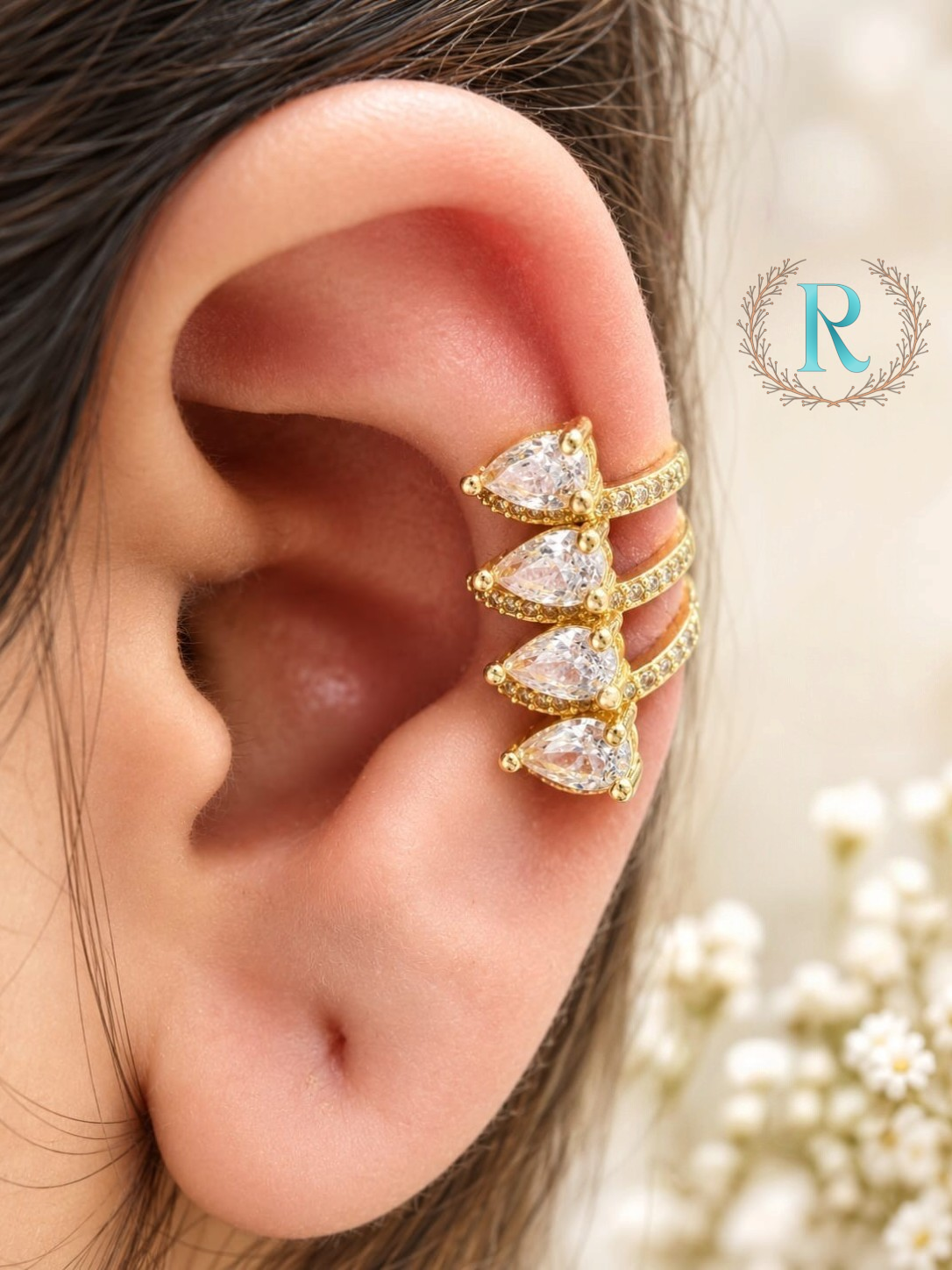Aurelia Teardrop Crystal Ear Cuff – Anti-Tarnish