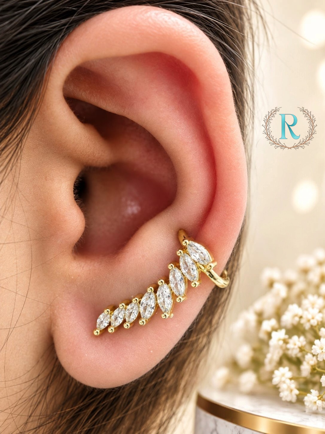 Elara Marquise Crystal Climber Ear Cuff – Anti-Tarnish