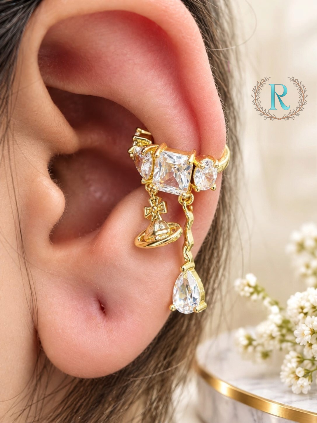 Celestia Crystal Charm Ear Cuff – Anti-Tarnish