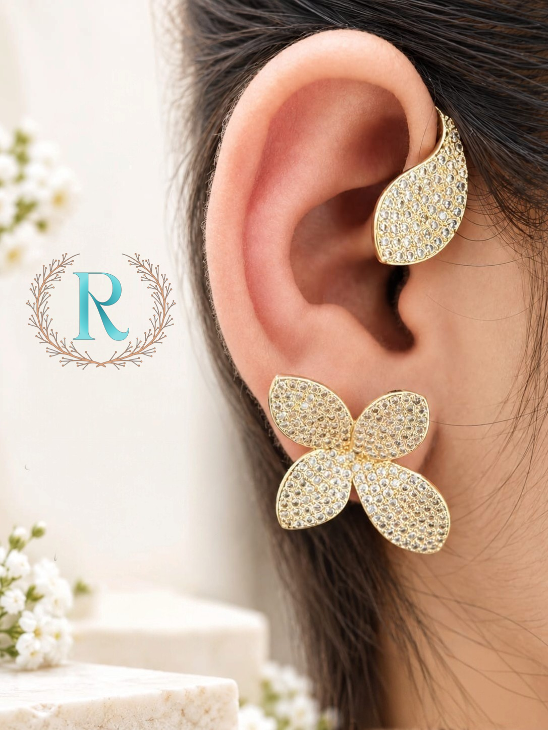 Aurelia Butterfly & Leaf Statement Ear Cuff – Anti-Tarnish