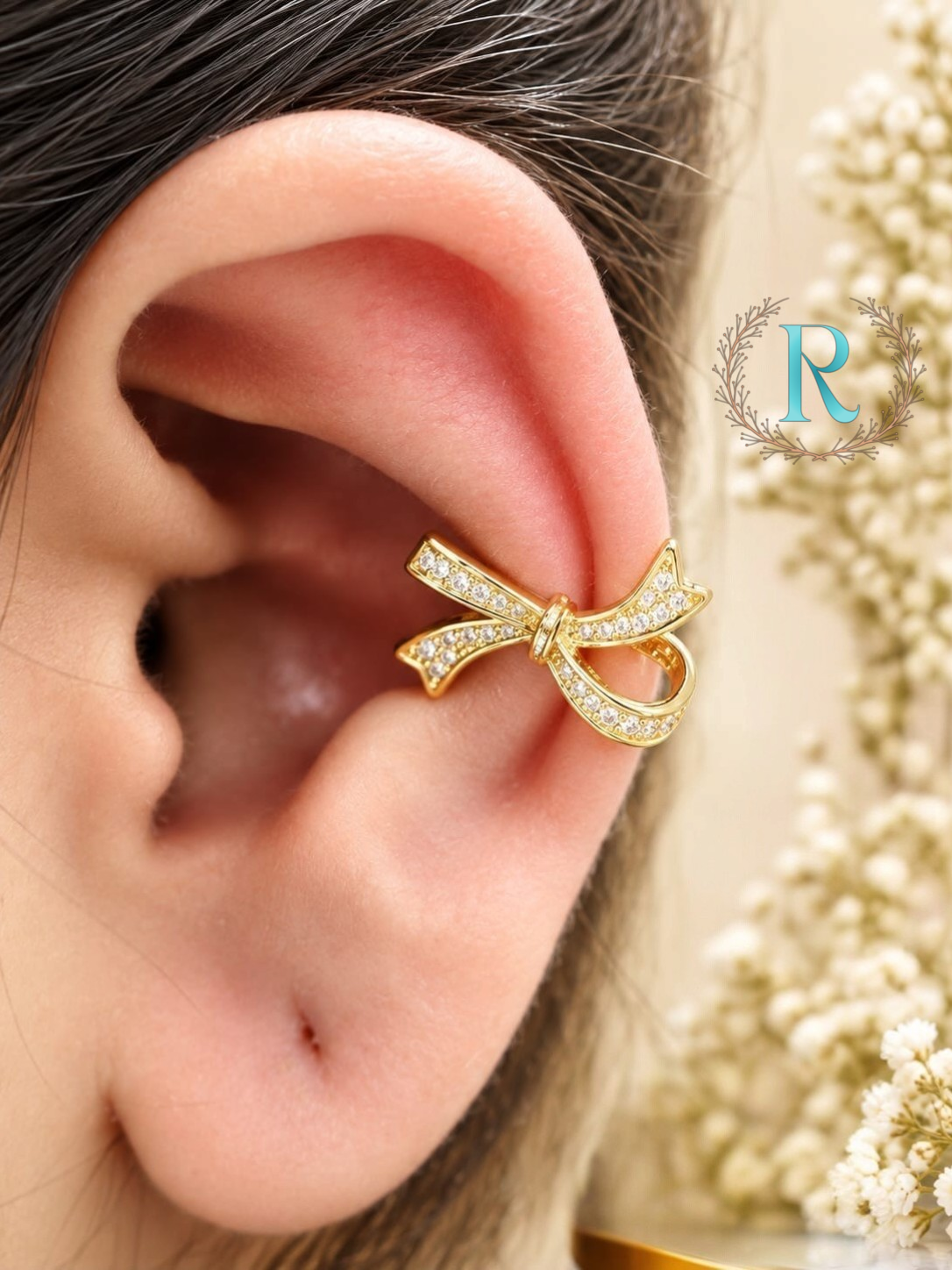 Celina Crystal Bow Ear Cuff – Anti-Tarnish