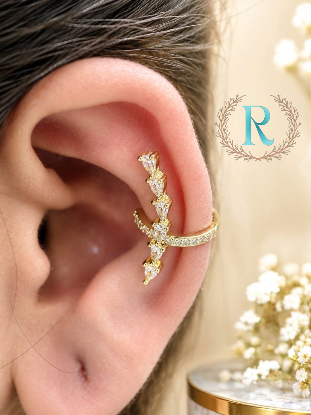 Crystal Leaf Wrap Ear Cuff – Anti-Tarnish