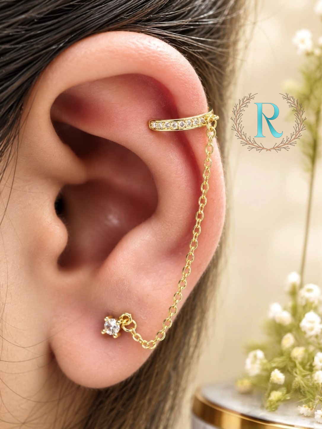 Crystal Chain Ear Cuff Stud – Anti-Tarnish