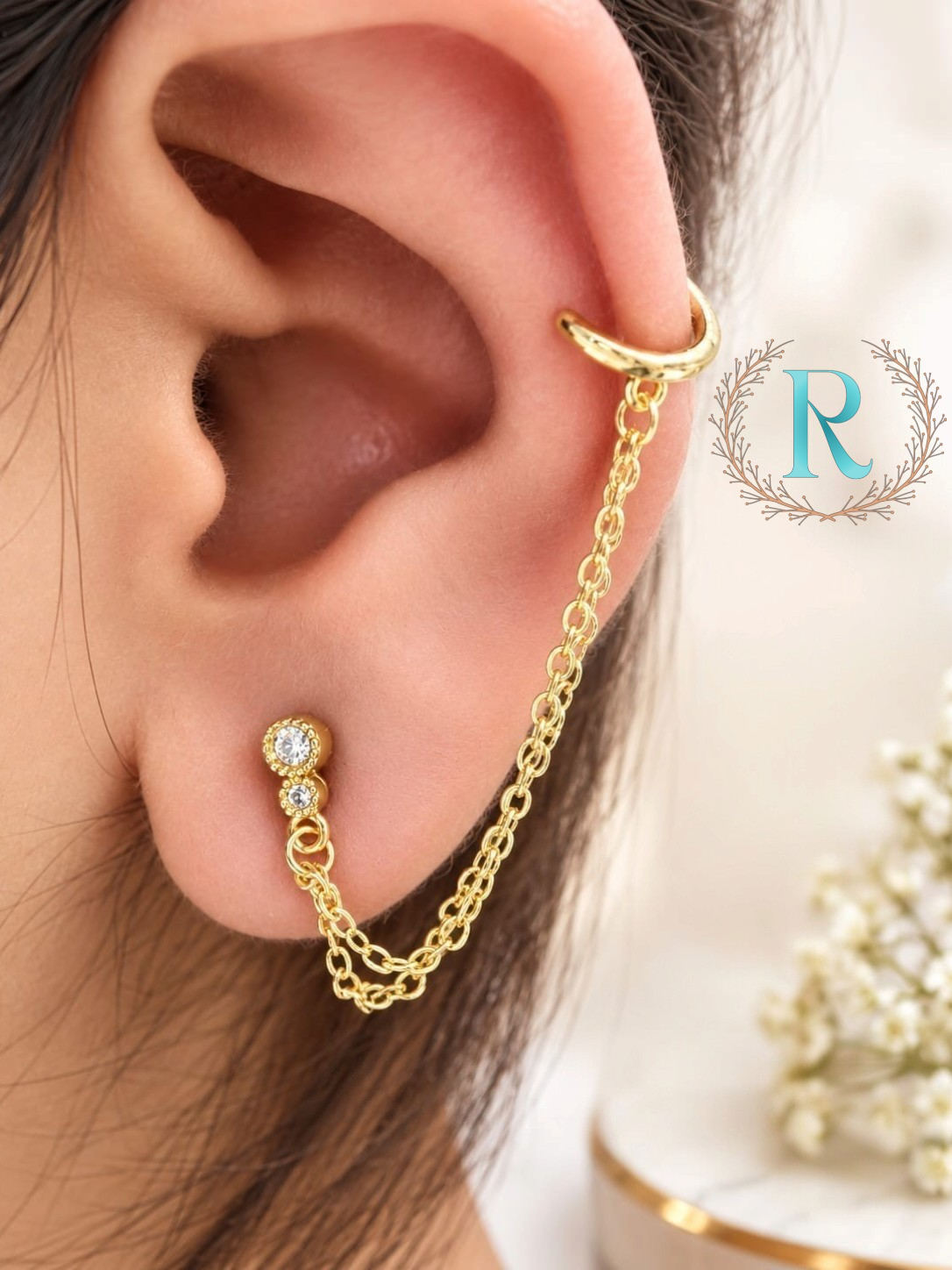 Double Chain Crystal Ear Cuff – Anti-Tarnish