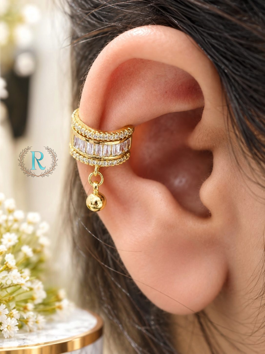 Luxe Baguette Crystal Bell Ear Cuff – Anti-Tarnish